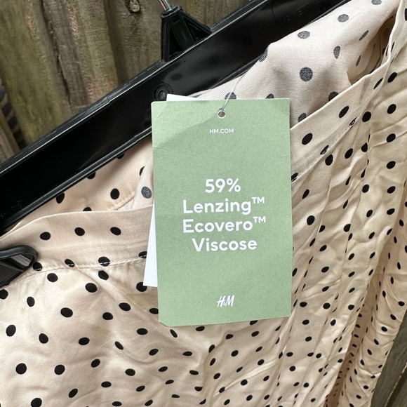 H&M Satin Polka Dot Split Side Cream Midi Skirt NWT Size 12 - Picture 9 of 12